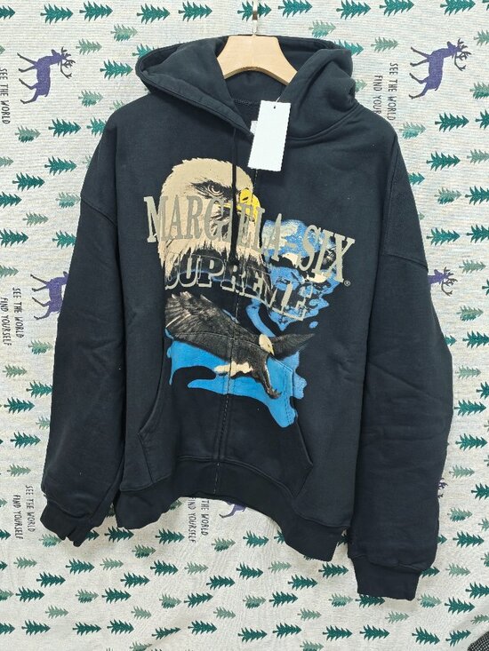 supreme x MM6 Other - Black Graphic Zip-Up Hoodie with Eagle Print by Supreme